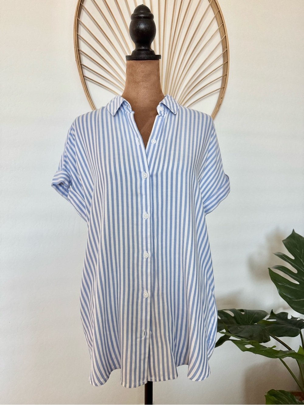 beachlunchlounge Striped Blue & White Short-Sleeve Button Shirt